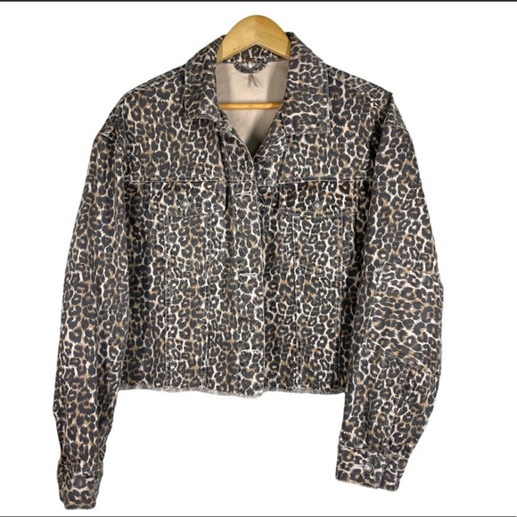 FREE PEOPLE Cheetah Leopard Print Denim Jacket NWT - Picture 12 of 12